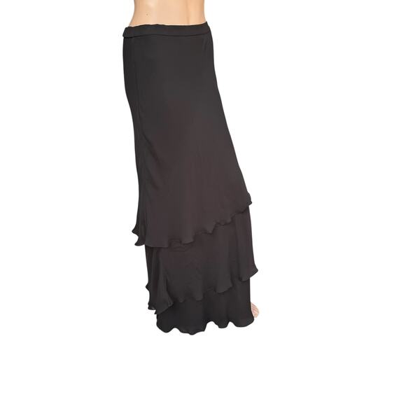 St. John Evening 4 Black Tiered Ruffle Silk Maxi Skirt Side Zip Marie Gray - Picture 2 of 6